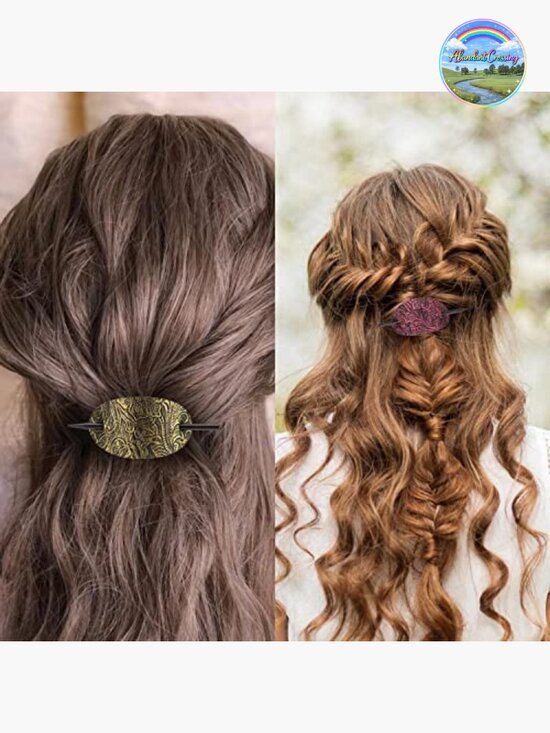6 Pcs Faux Leather Oval Hair Barrettes with Wood Stick, Hair Clips Slider For main image 4
